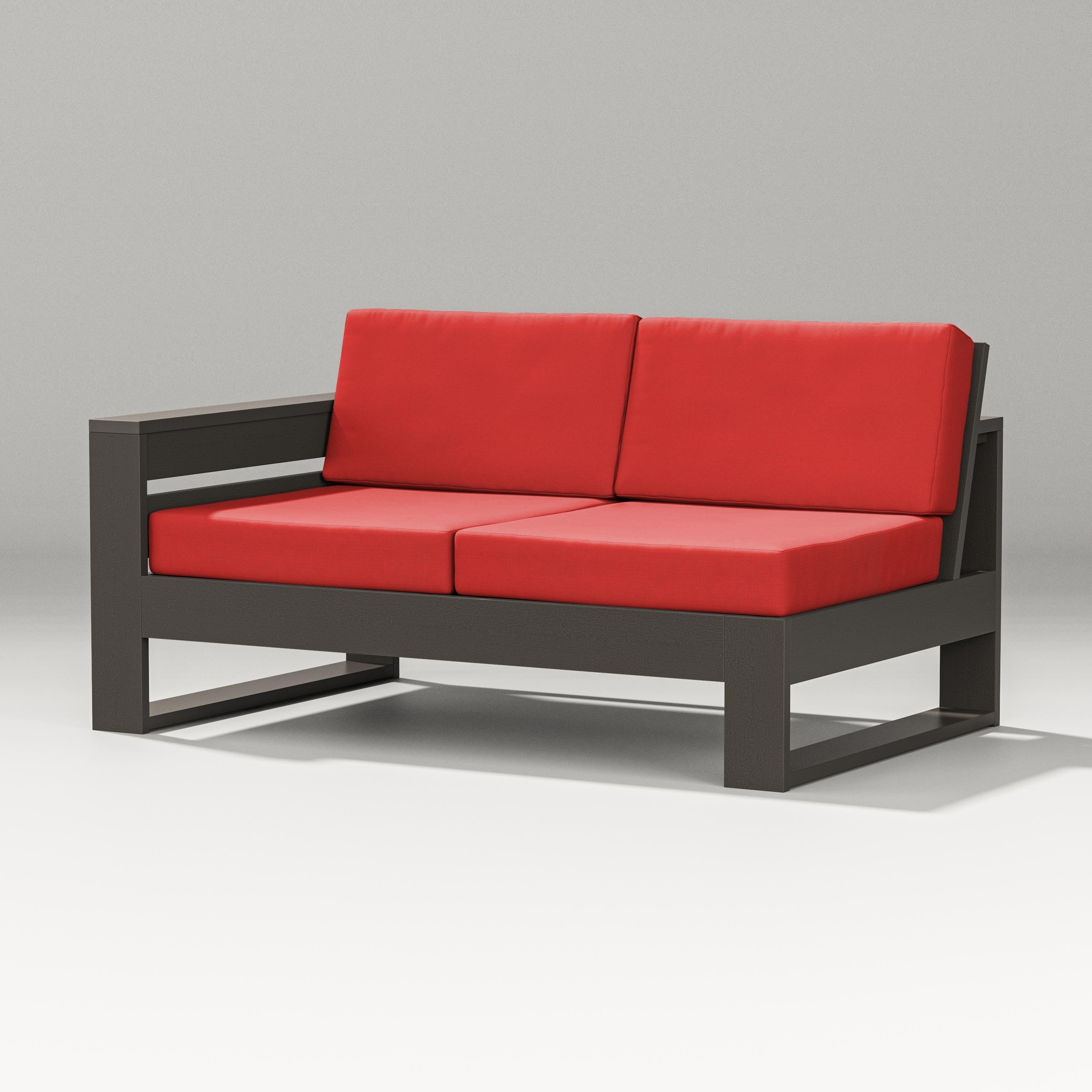 PW Designer Series Latitude Modular Left Arm Loveseat in Vintage Coffee / Crimson Linen