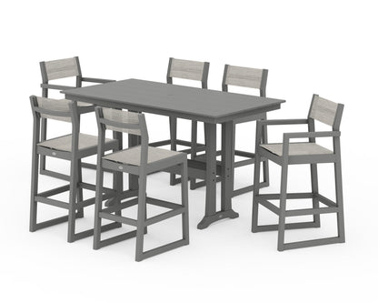 POLYWOOD® EDGE Sling 7-Piece Farmhouse Bar Set with Trestle Legs in Slate Grey / Birch Sling