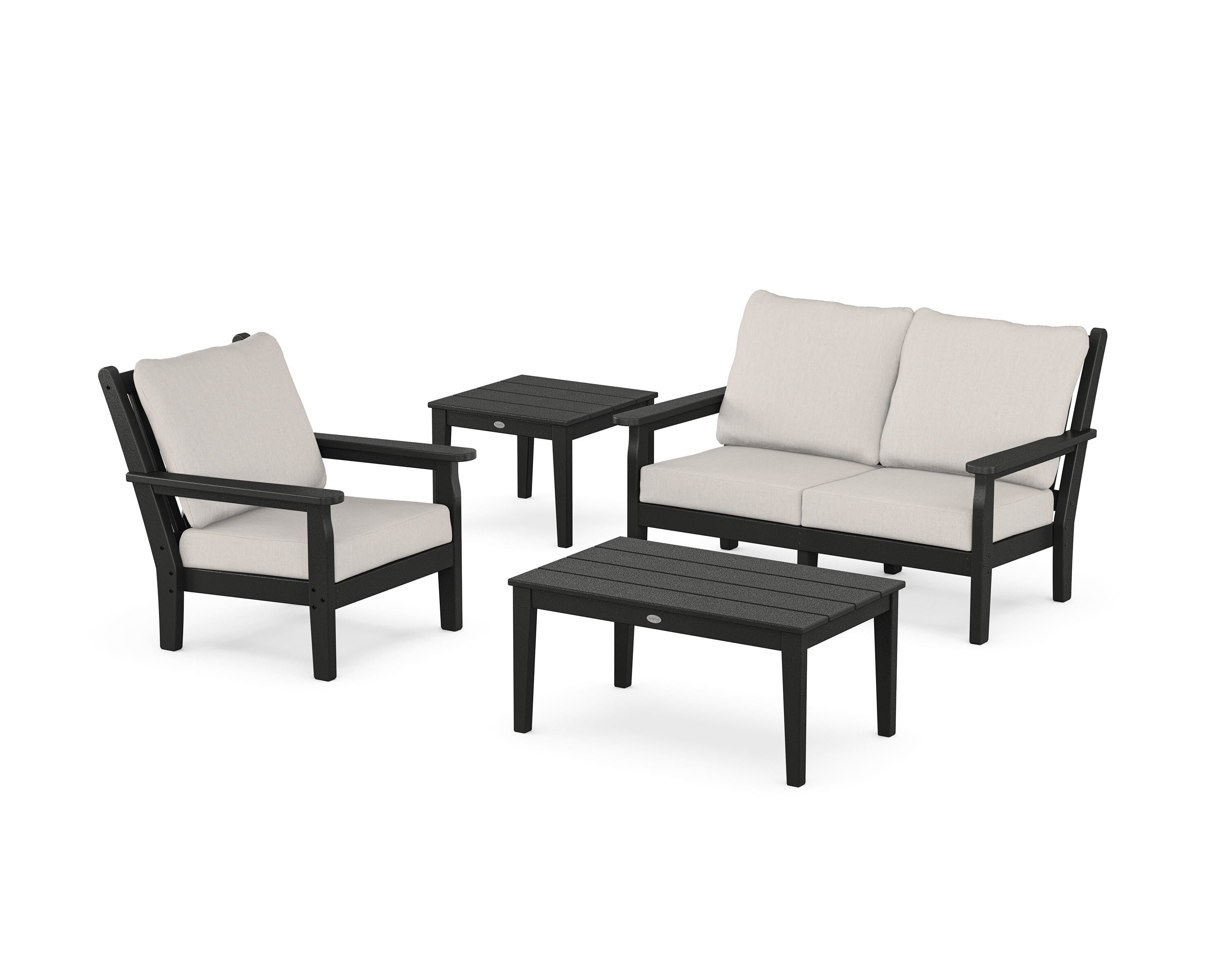 POLYWOOD® Chippendale 4-Piece Deep Seating Set in Black / Cast Ash