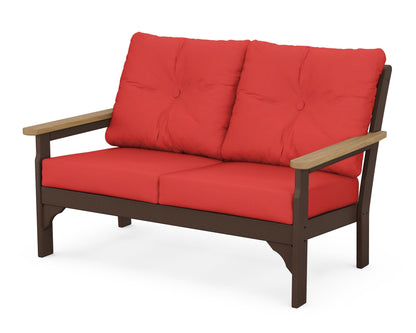 POLYWOOD® Vineyard Deep Seating Loveseat in Mahogany / Natural / Crimson Linen