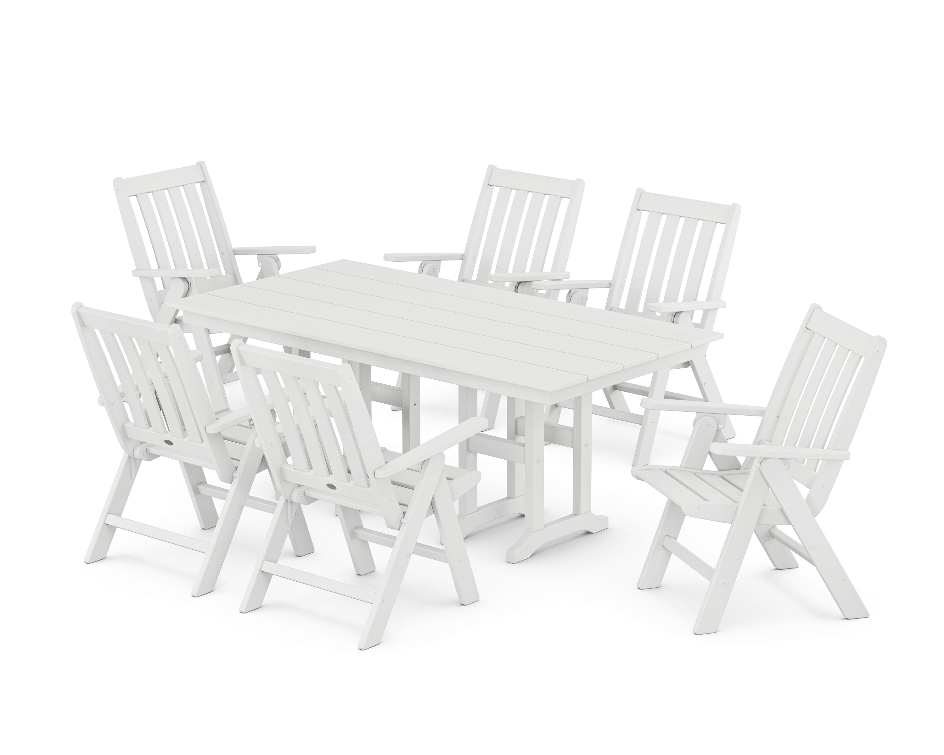POLYWOOD® Vineyard Folding Chair 7-Piece Farmhouse Dining Set in White
