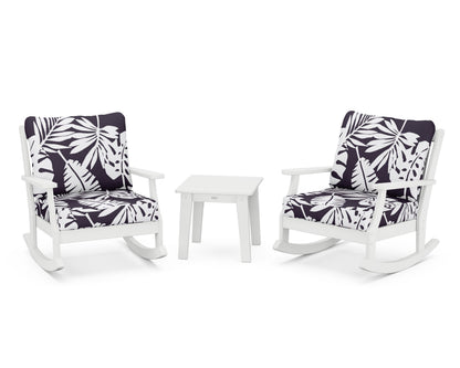 POLYWOOD® Braxton 3-Piece Deep Seating Rocker Set in White / Leaf Navy