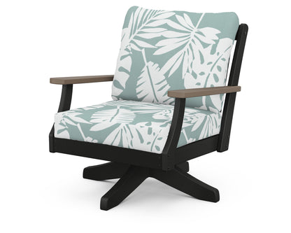 POLYWOOD® Braxton Deep Seating Swivel Chair in Black / Kona / Leaf Glacier Spa