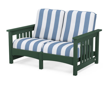 POLYWOOD® Club Mission Loveseat in Green / Cabana Stripe Sky Blue
