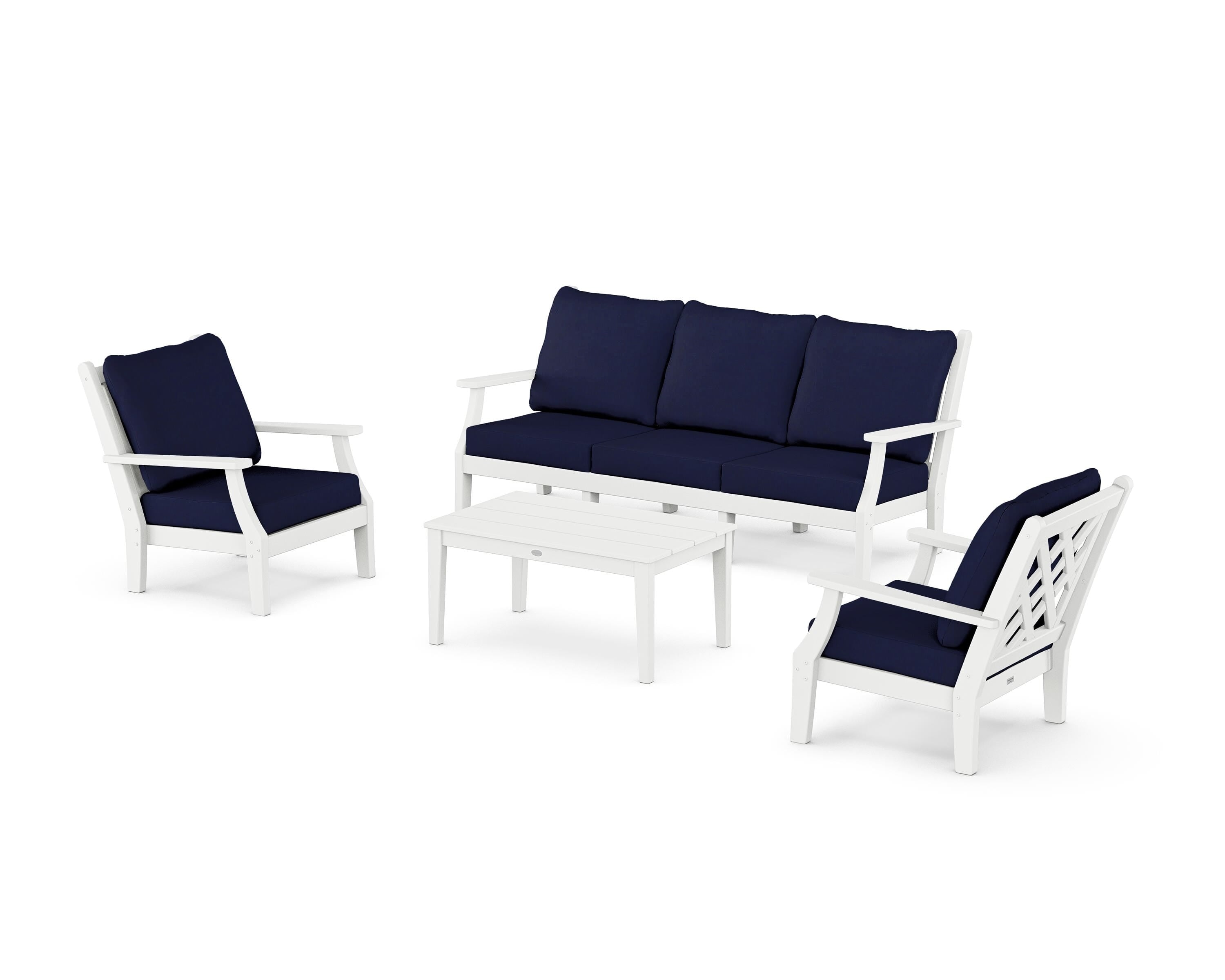 Country Living Wovendale 4-Piece Deep Seating Set with Sofa in White / Navy
