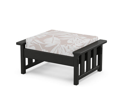 Martha Stewart by POLYWOOD® Acadia Deep Seating Ottoman in Black / Leaf Dune Burlap