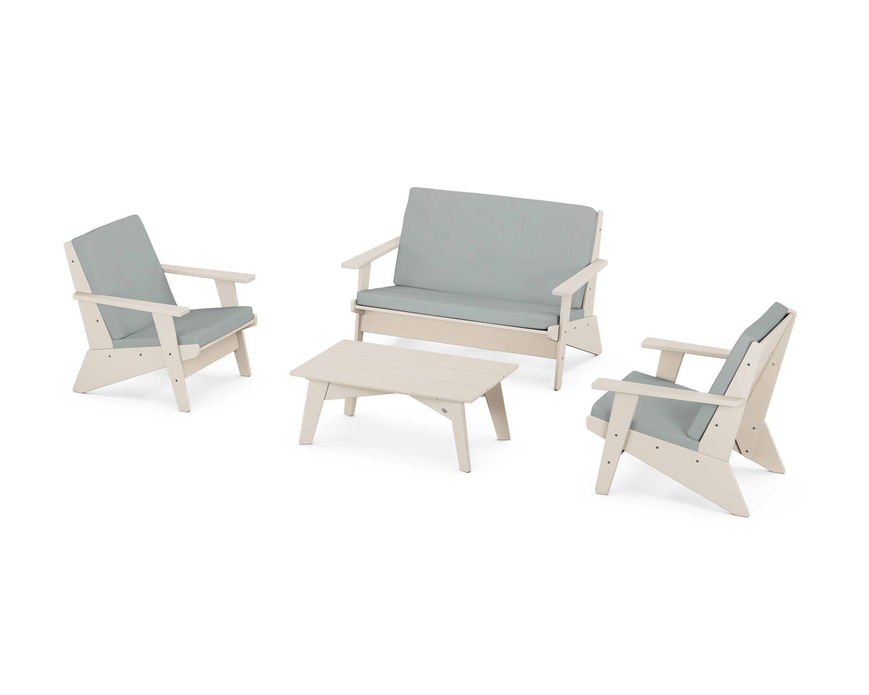 POLYWOOD® Riviera Modern Lounge 4-Piece Set in Sand / Spa