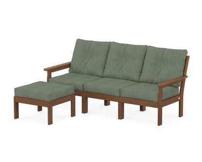 POLYWOOD® Vineyard 4-Piece Sectional with Ottoman in Teak / Cast Sage