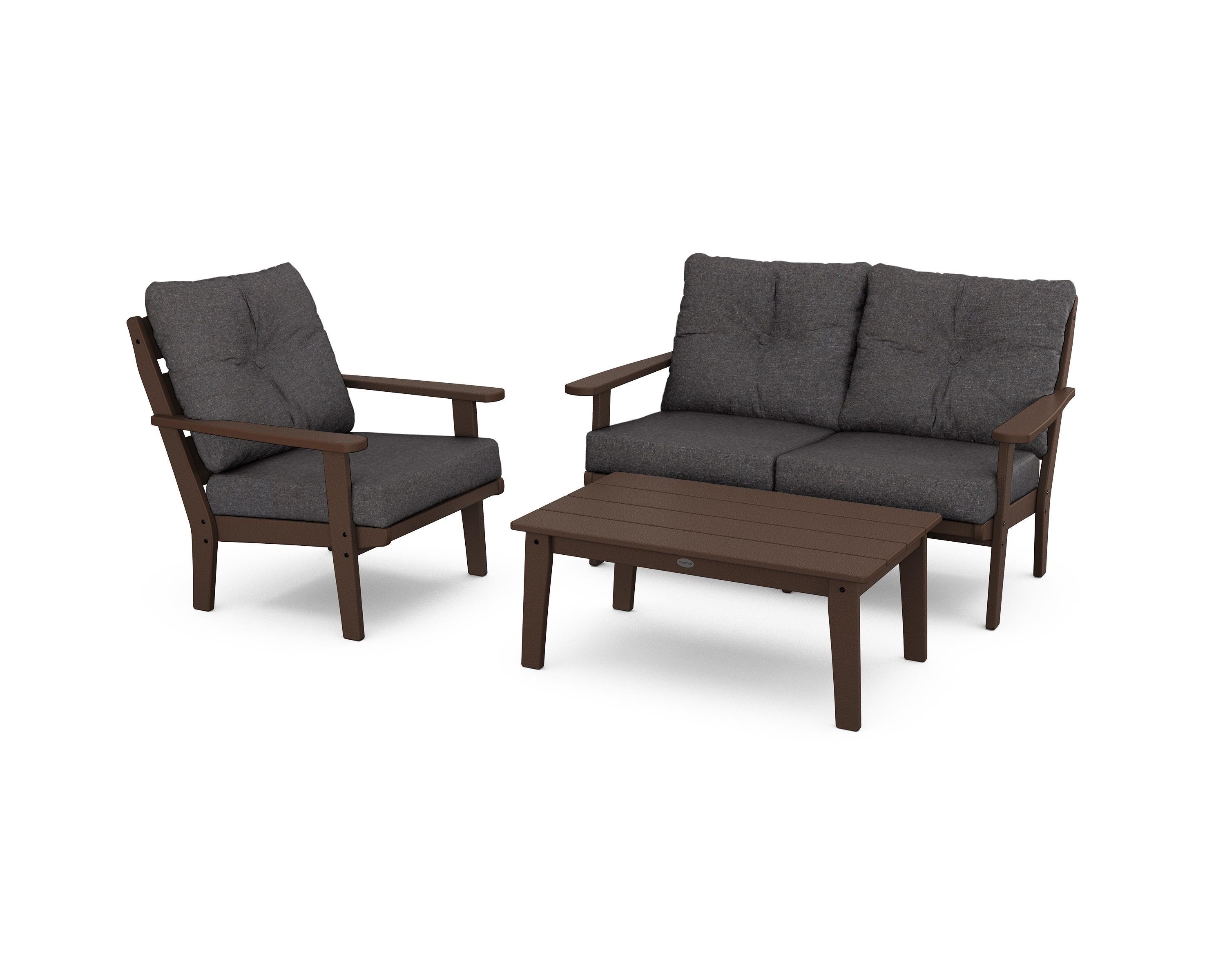 POLYWOOD® Lakeside 3-Piece Deep Seating Set in Mahogany / Ash Charcoal