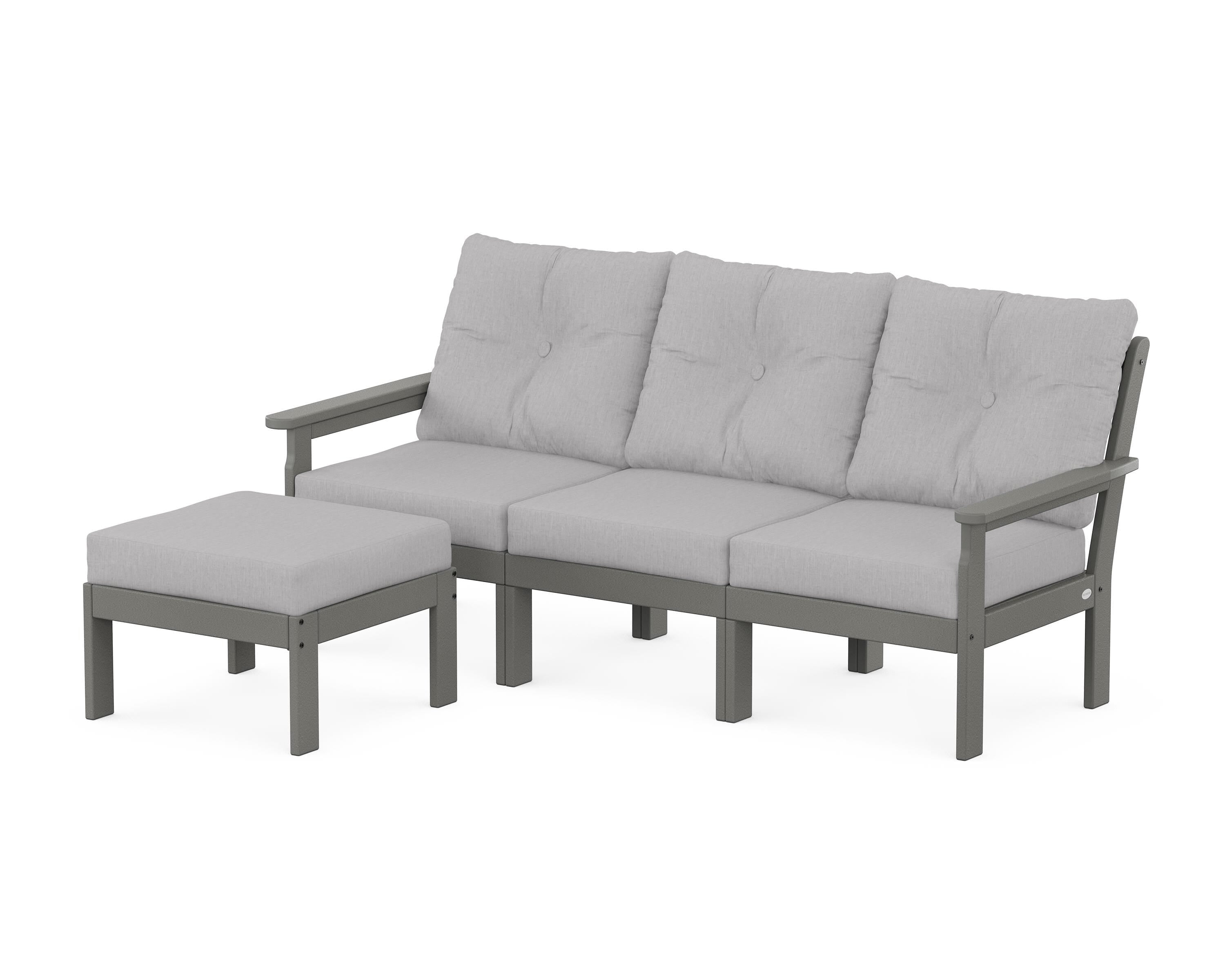 POLYWOOD® Vineyard 4-Piece Sectional with Ottoman in Slate Grey / Granite