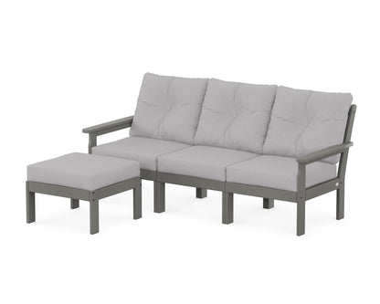 POLYWOOD® Vineyard 4-Piece Sectional with Ottoman in Slate Grey / Granite