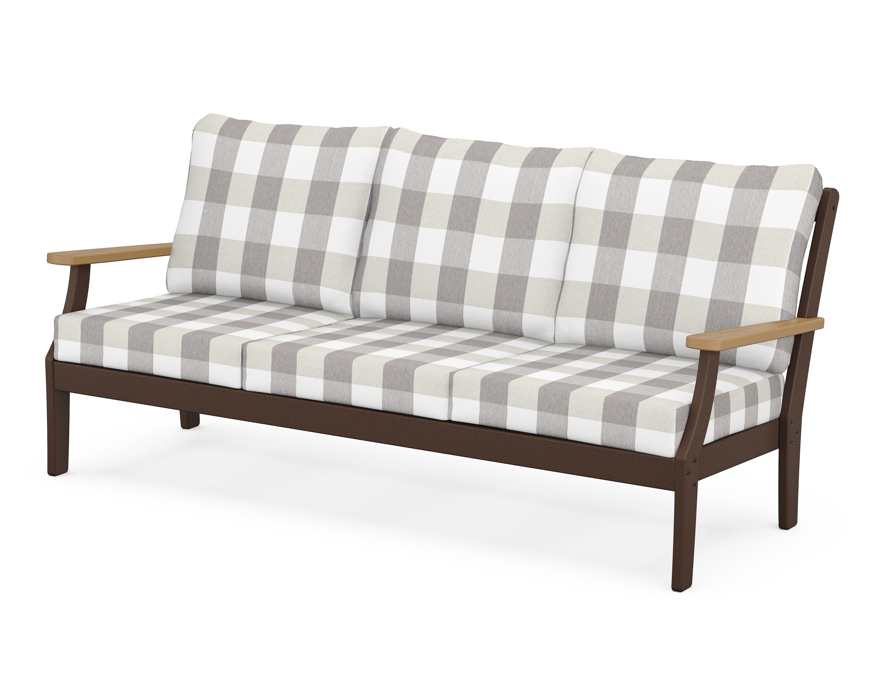 POLYWOOD® Braxton Deep Seating Sofa in Mahogany / Natural / Buffalo Plaid Grey Mist