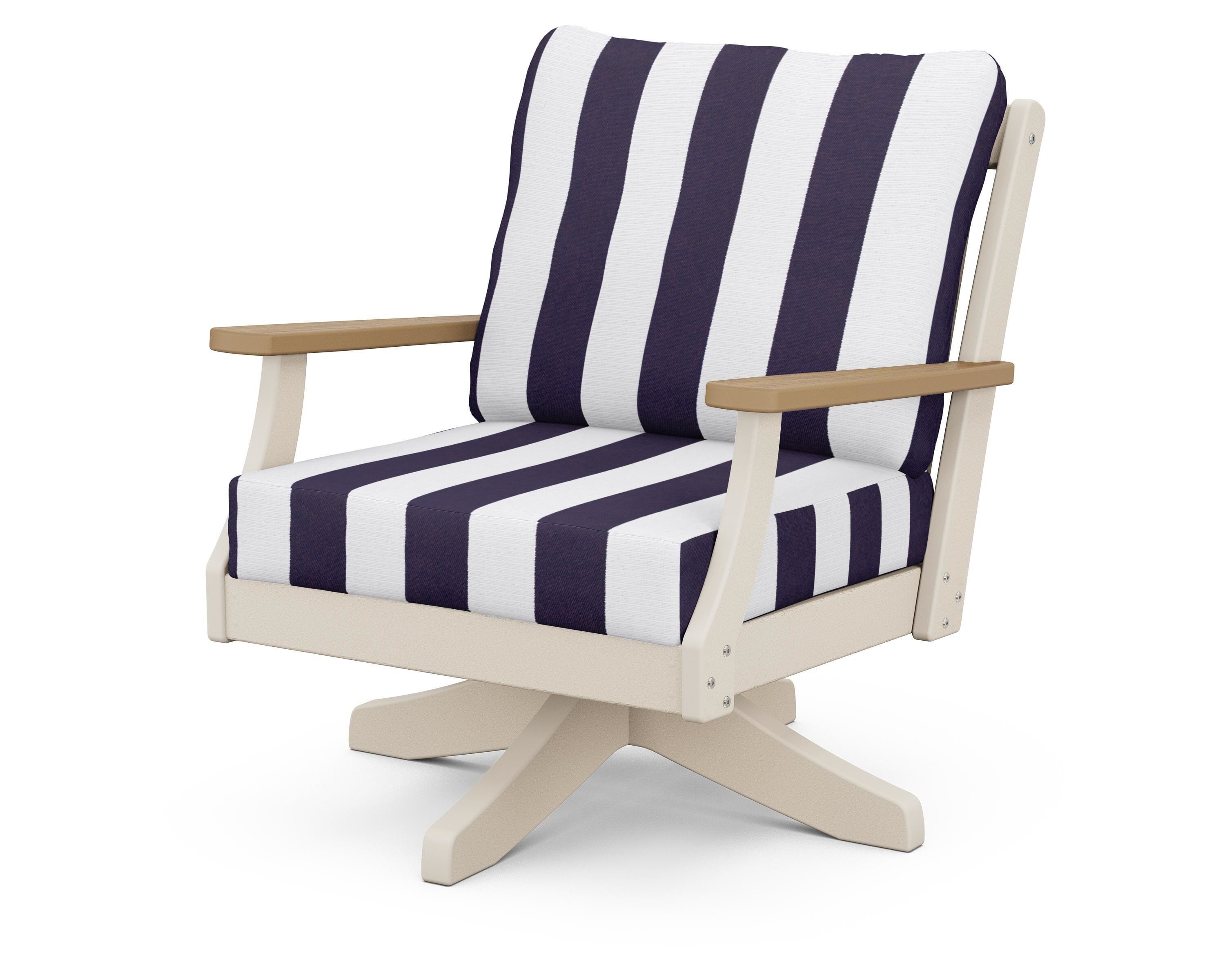 POLYWOOD® Braxton Deep Seating Swivel Chair in Sand / Natural / Cabana Stripe Navy