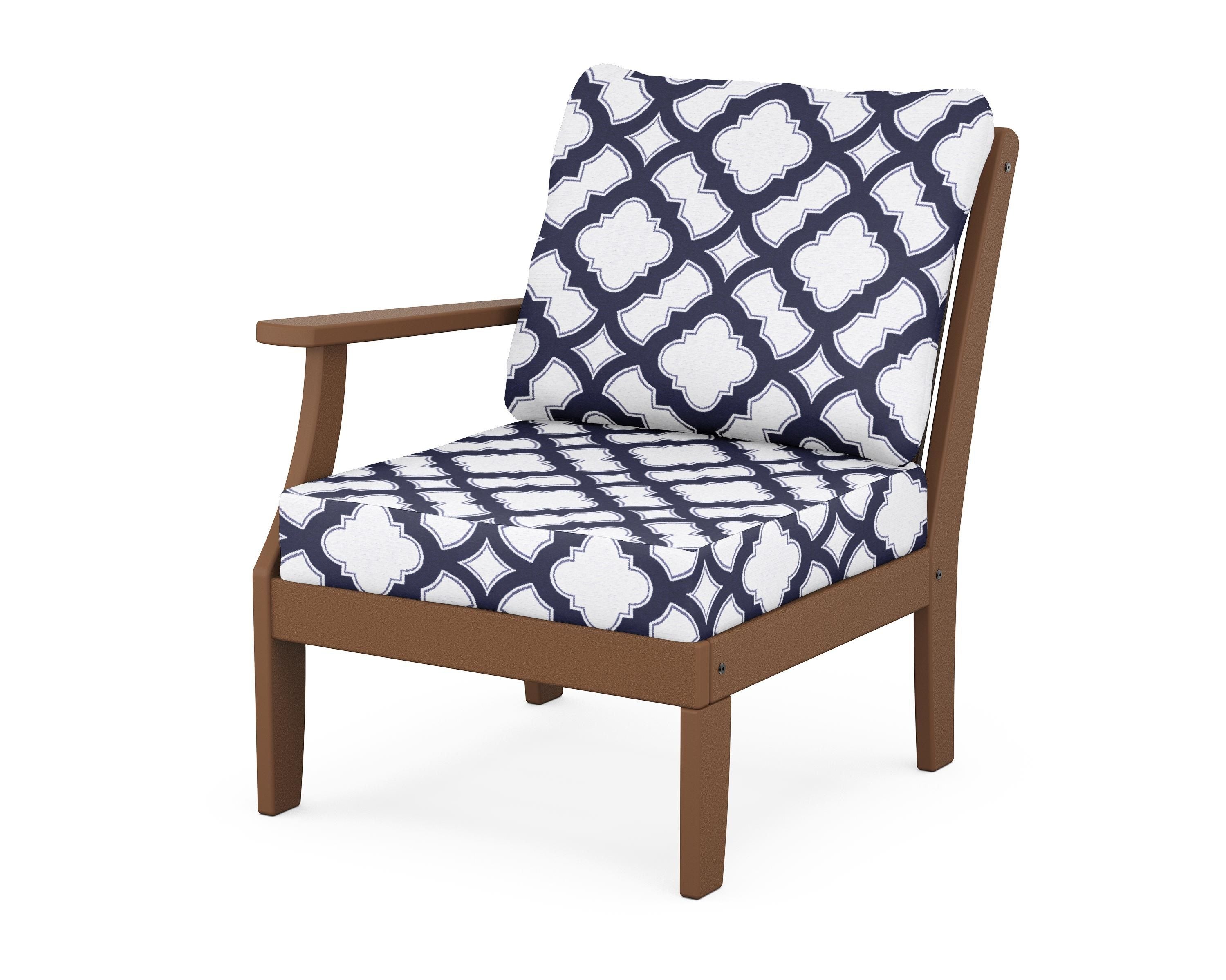 POLYWOOD® Braxton Modular Left Arm Chair in Teak / Trellis Navy