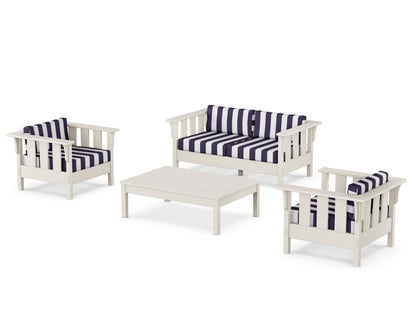 Martha Stewart by POLYWOOD® Acadia 4-Piece Deep Seating Set with Loveseat in Sand / Cabana Stripe Navy