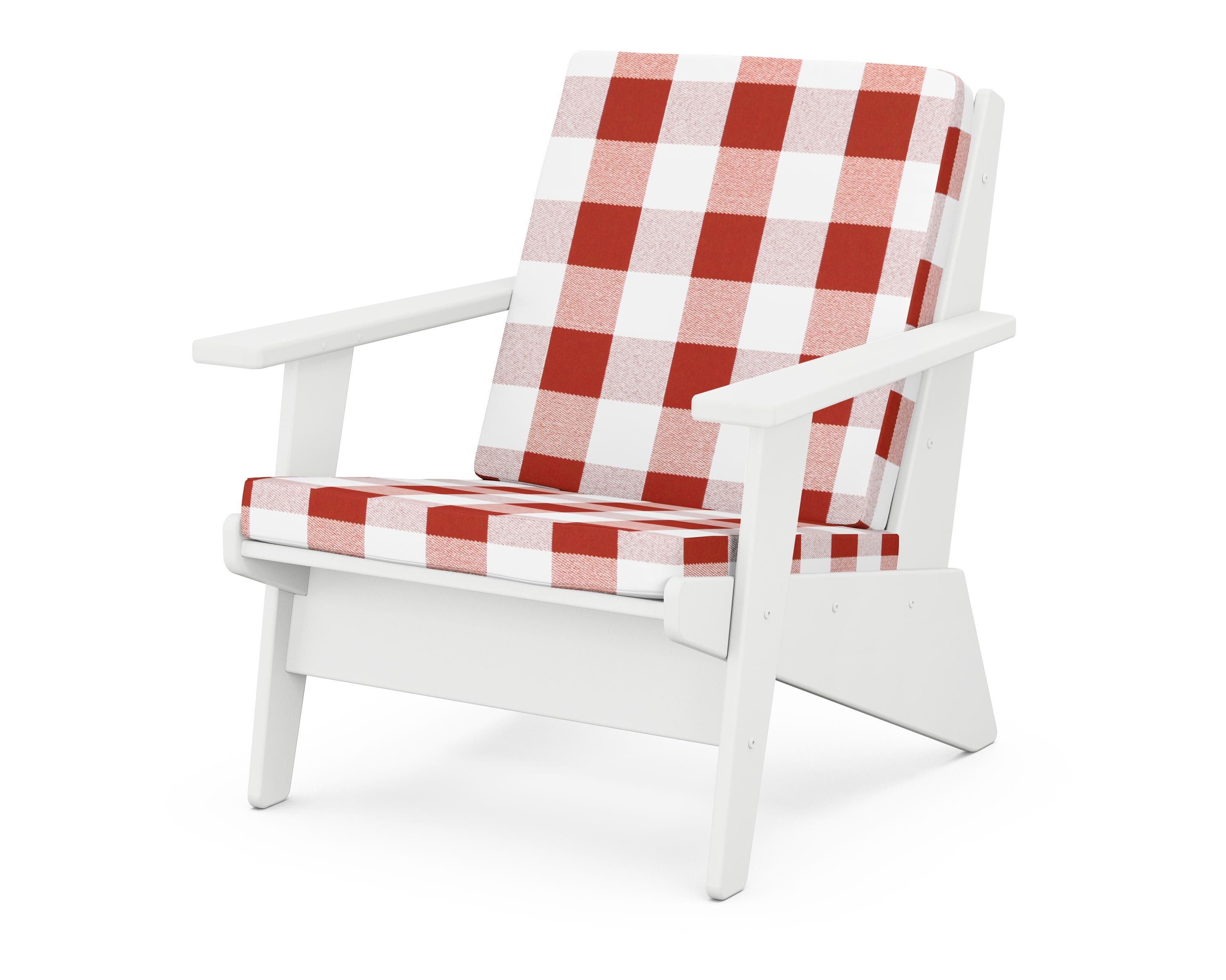 POLYWOOD® Riviera Modern Lounge Chair in White / Buffalo Plaid Crimson