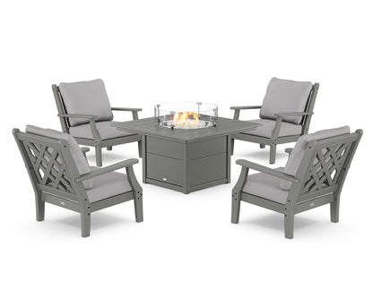 Country Living Wovendale 5-Piece Deep Seating Set with Fire Pit Table in Slate Grey / Granite