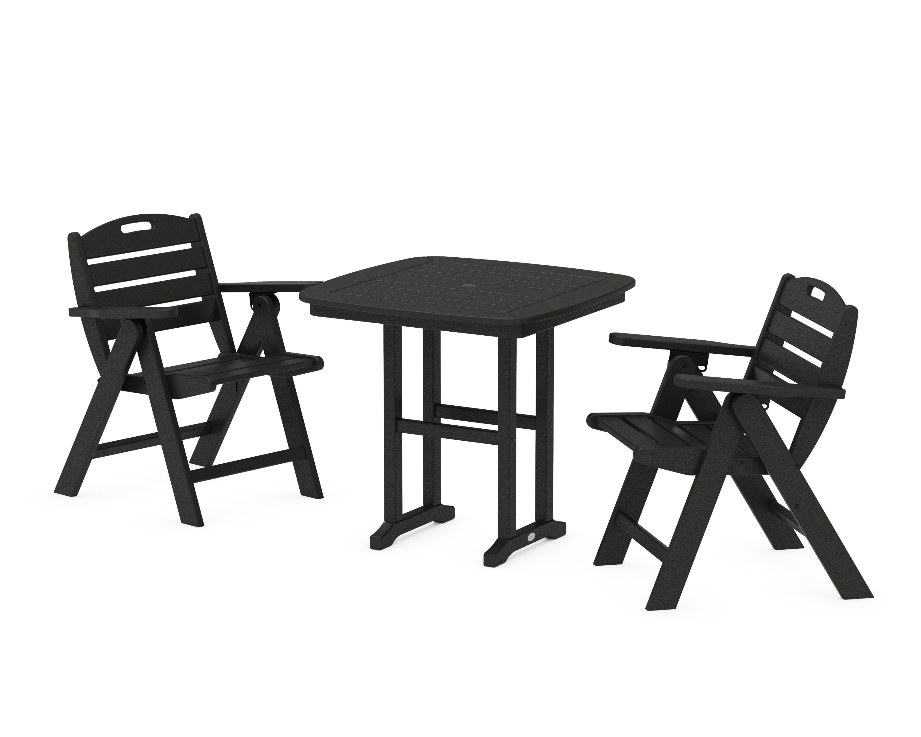 POLYWOOD® Nautical Folding Lowback Chair 3-Piece Dining Set in Black
