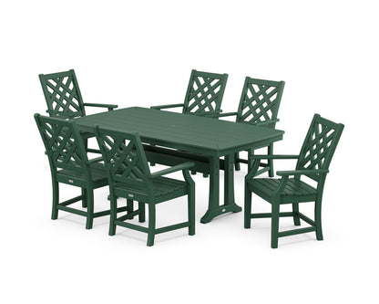 Country Living Wovendale Arm Chair 7-Piece Dining Set with Trestle Legs in Green