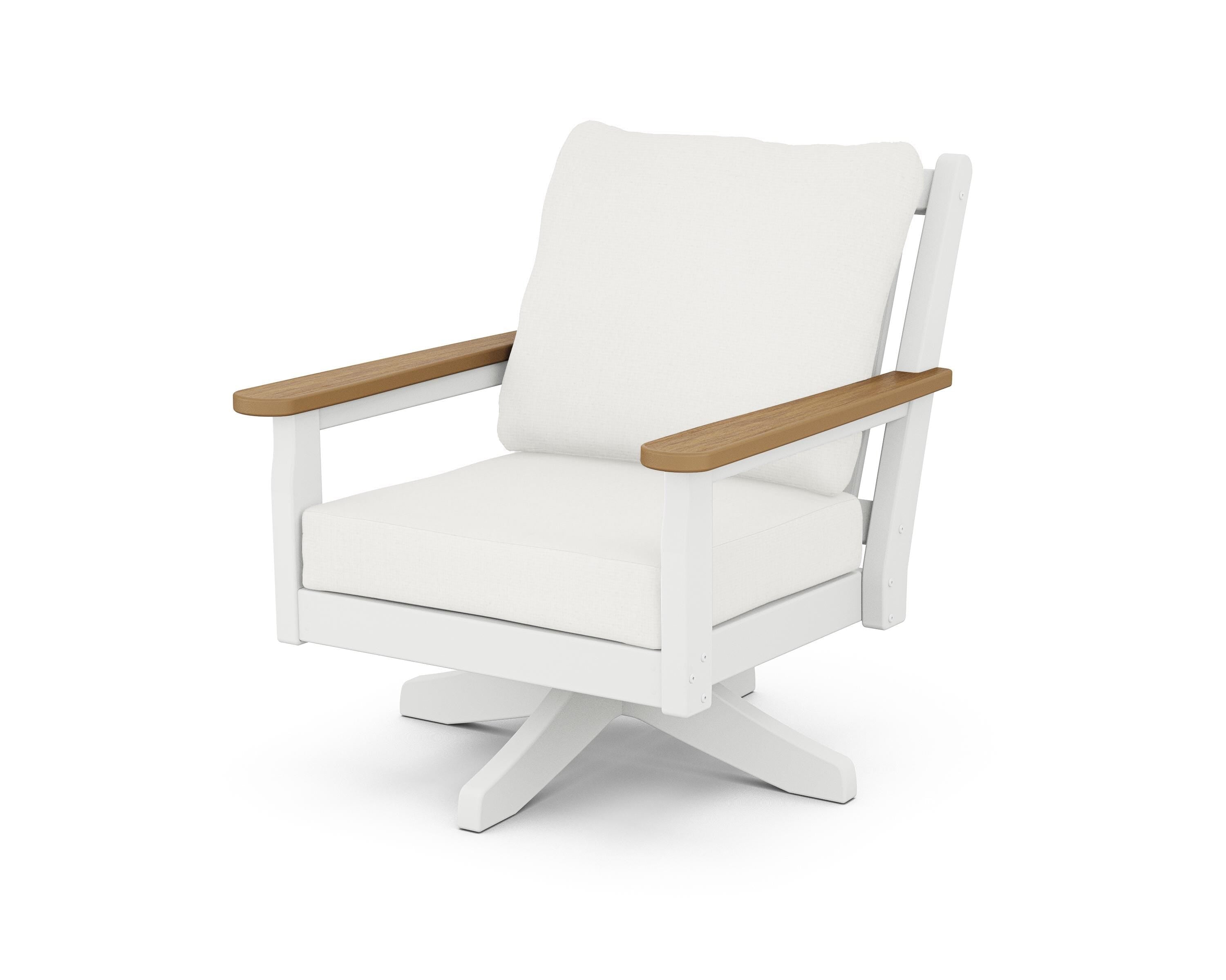 POLYWOOD® Chippendale Deep Seating Swivel Chair in White / Natural / Natural Linen