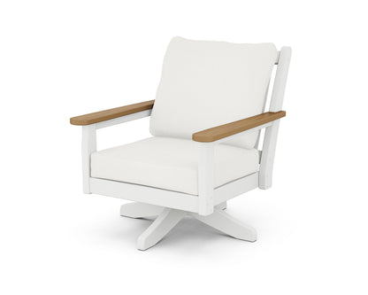 POLYWOOD® Chippendale Deep Seating Swivel Chair in White / Natural / Natural Linen