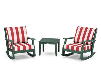 Country Living Wovendale 3-Piece Deep Seating Rocker Set in Green / Cabana Stripe Crimson