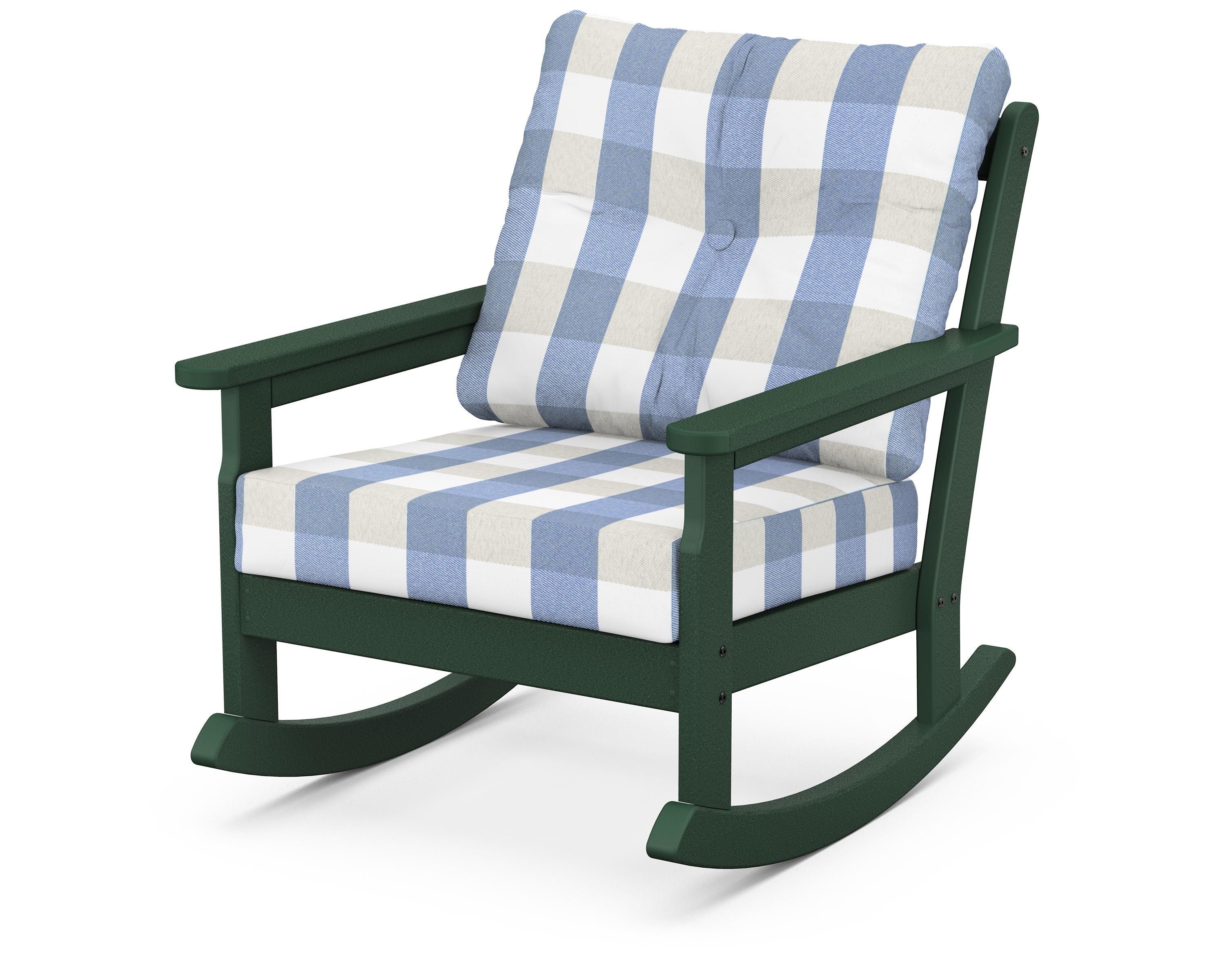POLYWOOD® Vineyard Deep Seating Rocking Chair in Green / Buffalo Plaid Sky Blue