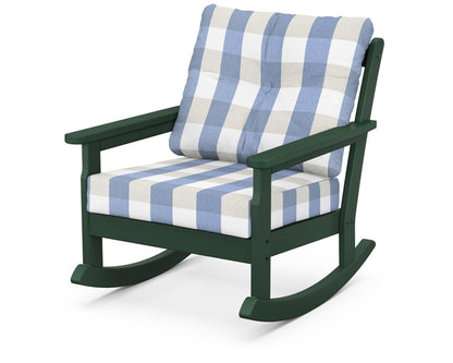 POLYWOOD® Vineyard Deep Seating Rocking Chair in Green / Buffalo Plaid Sky Blue