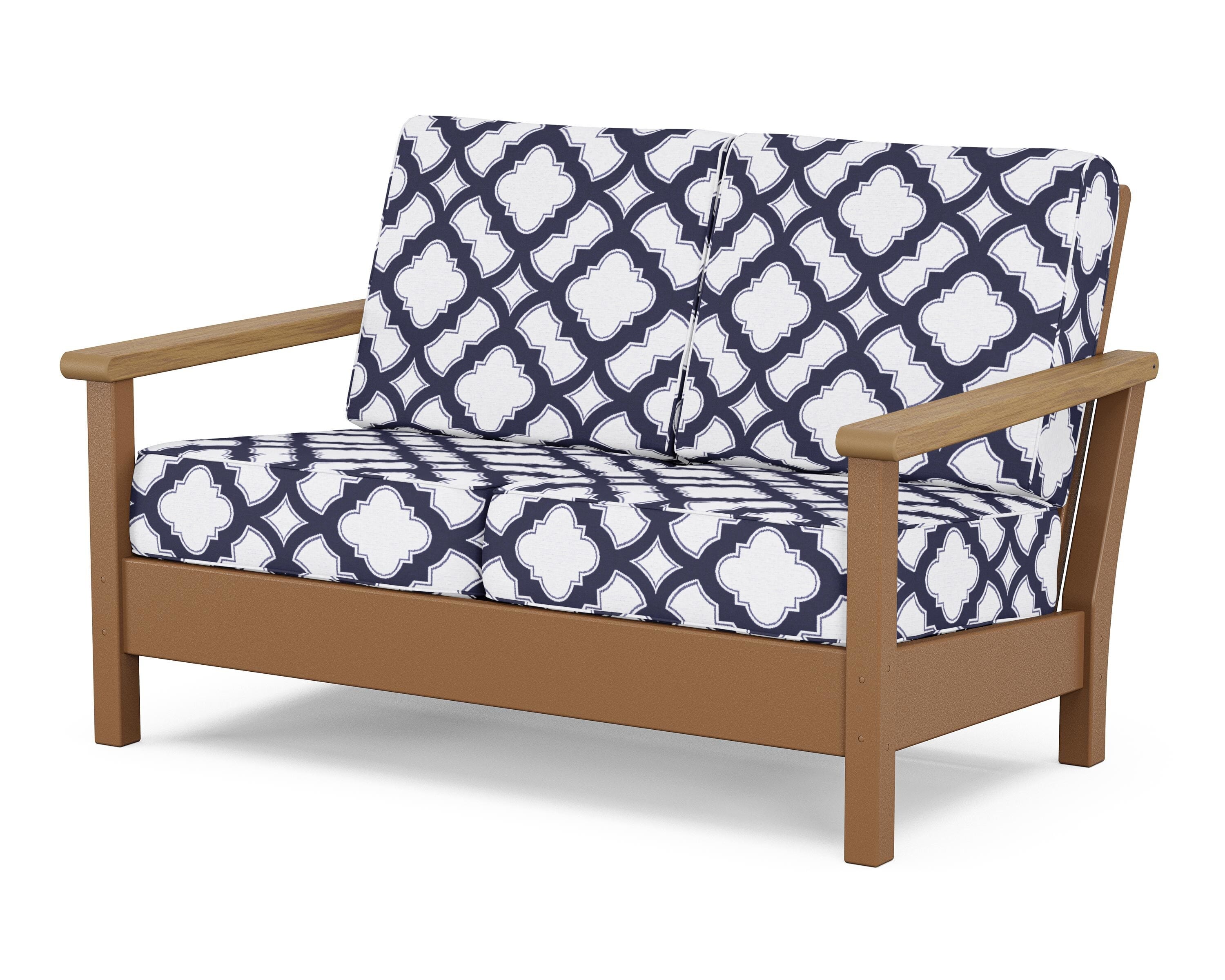 POLYWOOD® Harbour Deep Seating Loveseat in Teak / Natural / Trellis Navy