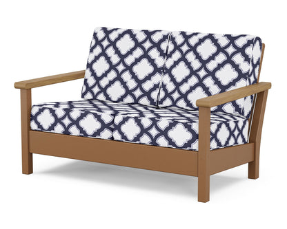 POLYWOOD® Harbour Deep Seating Loveseat in Teak / Natural / Trellis Navy