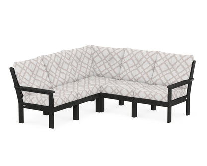 POLYWOOD® Vineyard 5-Piece Sectional in Black / Trellis Dune Burlap