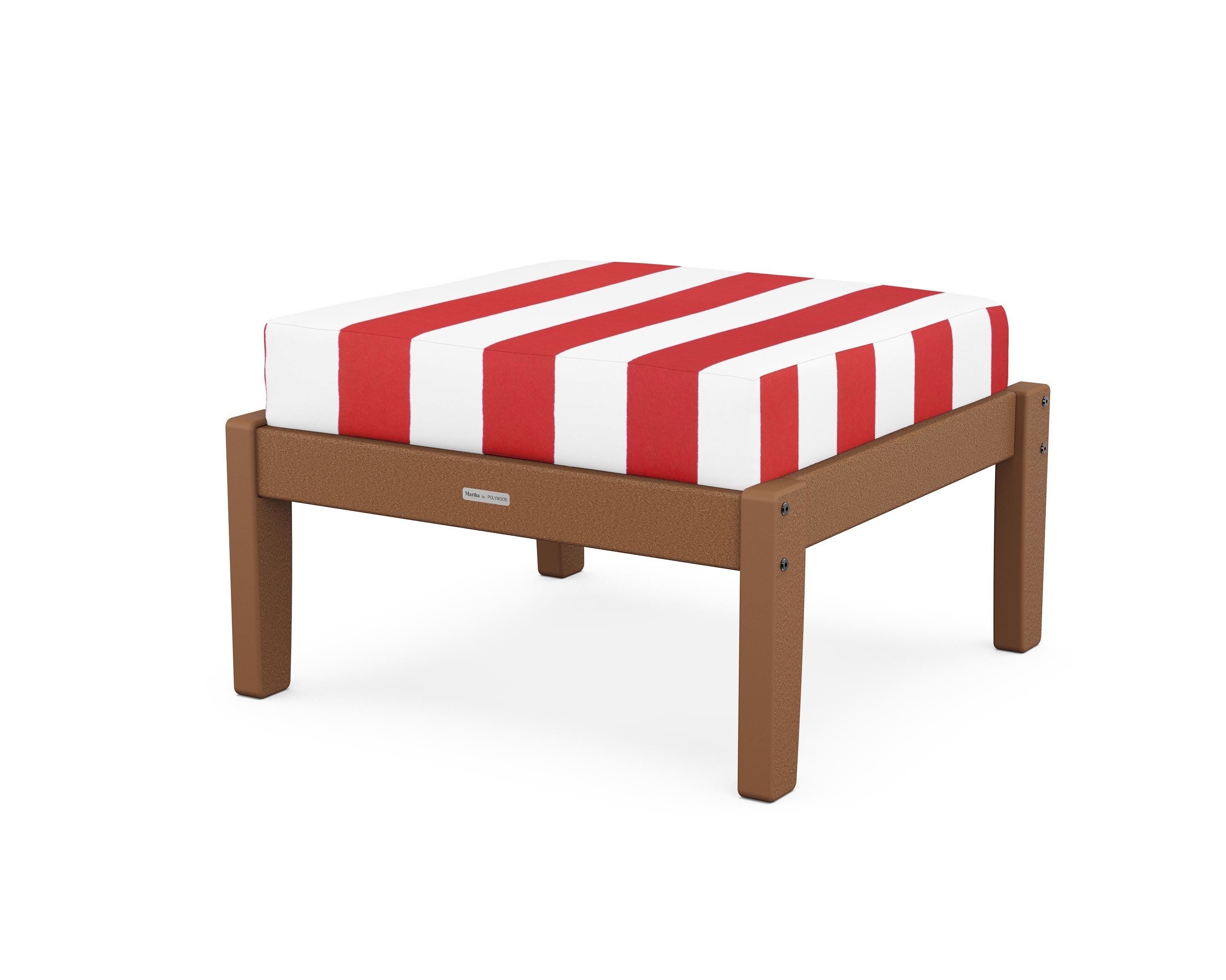 Martha Stewart by POLYWOOD® Chinoiserie Deep Seating Ottoman in Teak / Cabana Stripe Crimson