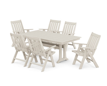 POLYWOOD® Vineyard Folding Chair 7-Piece Farmhouse Dining Set with Trestle Legs in Sand