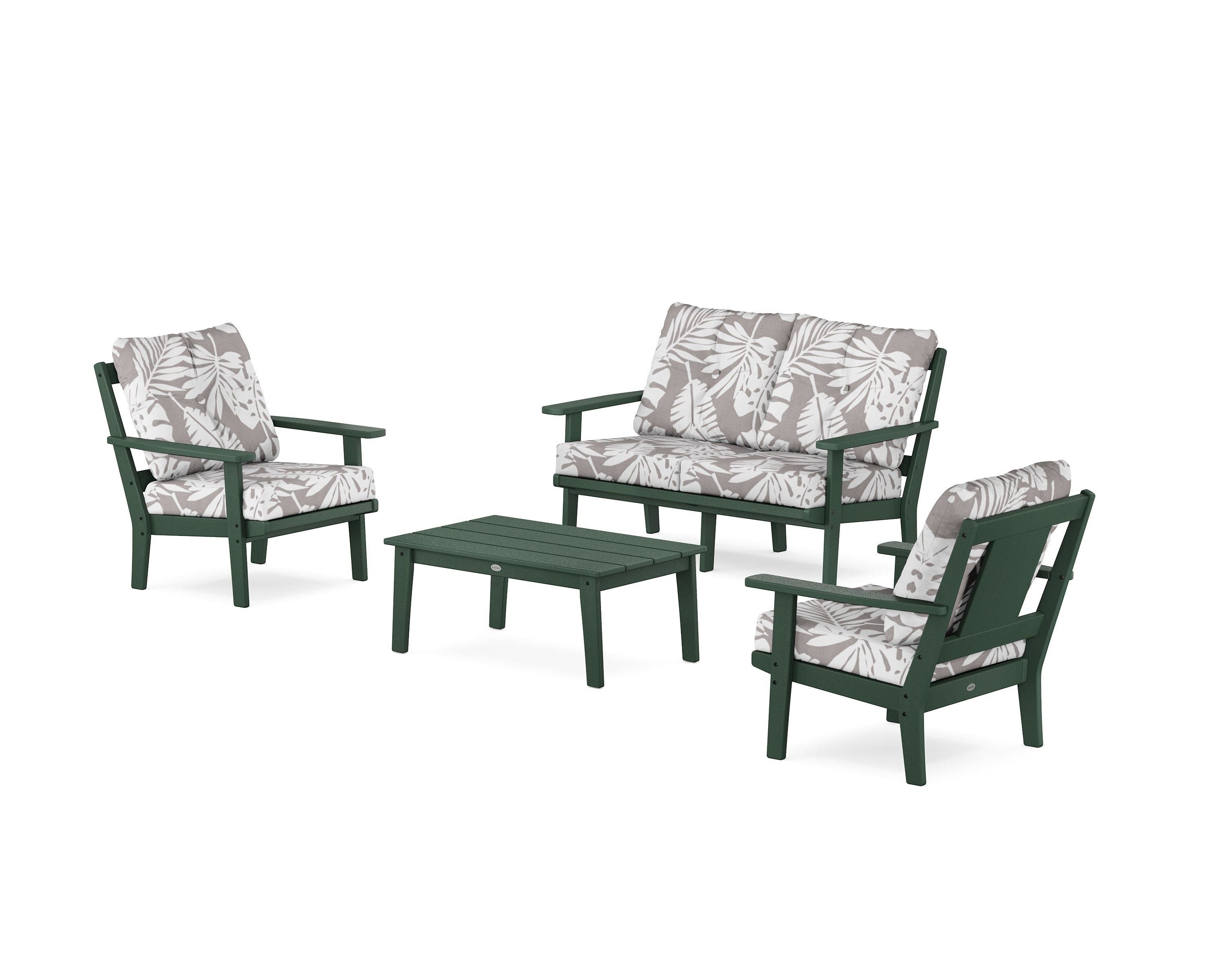 POLYWOOD® Prairie 4-Piece Deep Seating Set with Loveseat in Green / Leaf Grey Mist