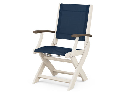 POLYWOOD® Coastal Folding Chair in Sand / Kona / Navy Blue Sling