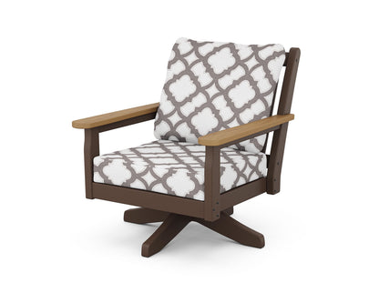 POLYWOOD® Chippendale Deep Seating Swivel Chair in Mahogany / Natural / Trellis Grey Mist