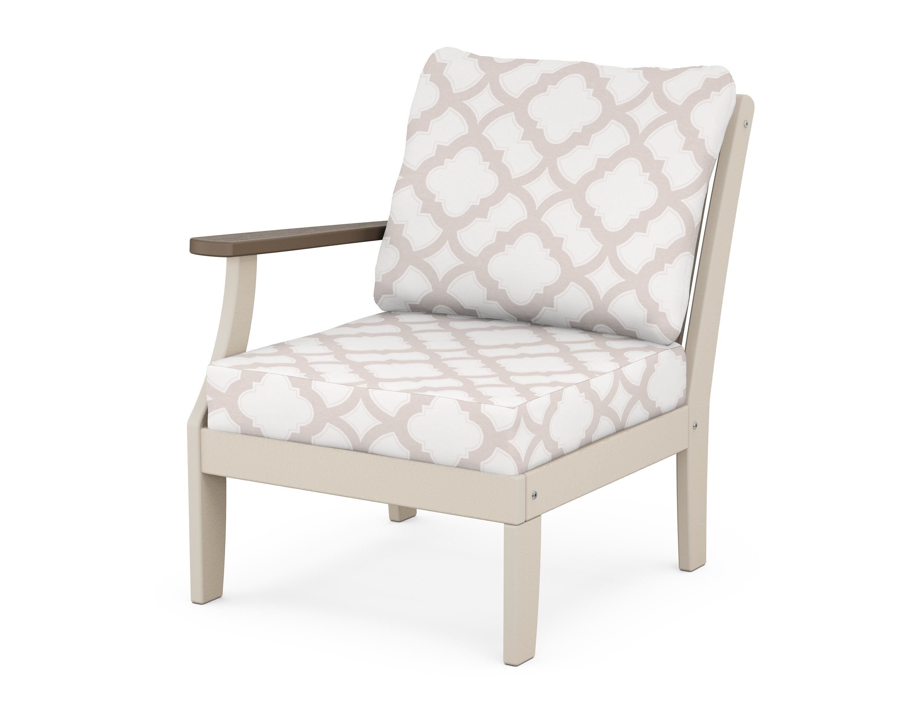 POLYWOOD® Braxton Modular Left Arm Chair in Sand / Kona / Trellis Dune Burlap