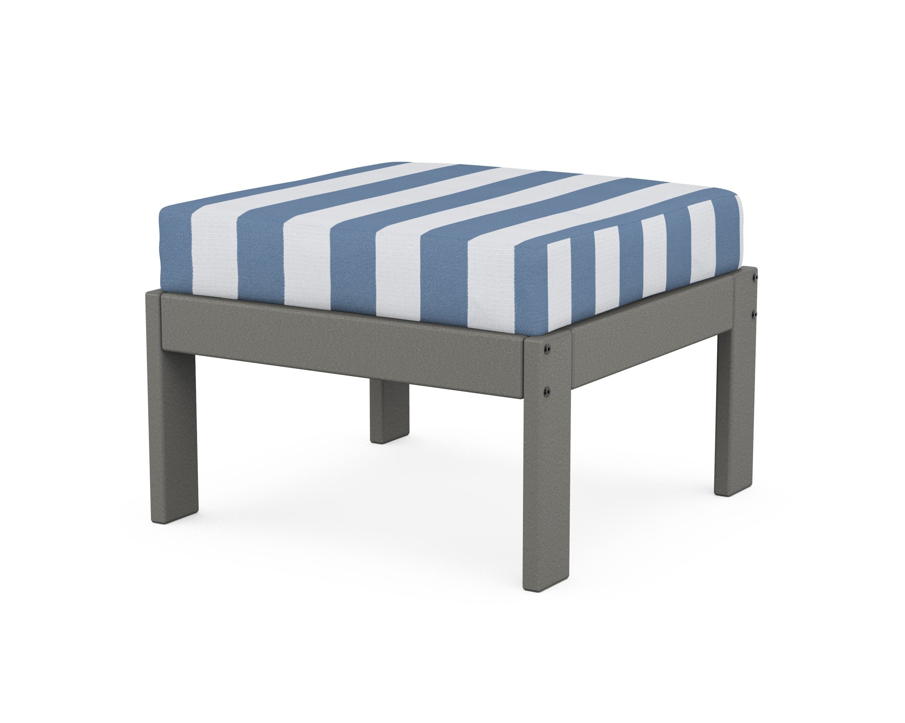 POLYWOOD® Vineyard Modular Ottoman in Slate Grey / Cabana Stripe Sky Blue