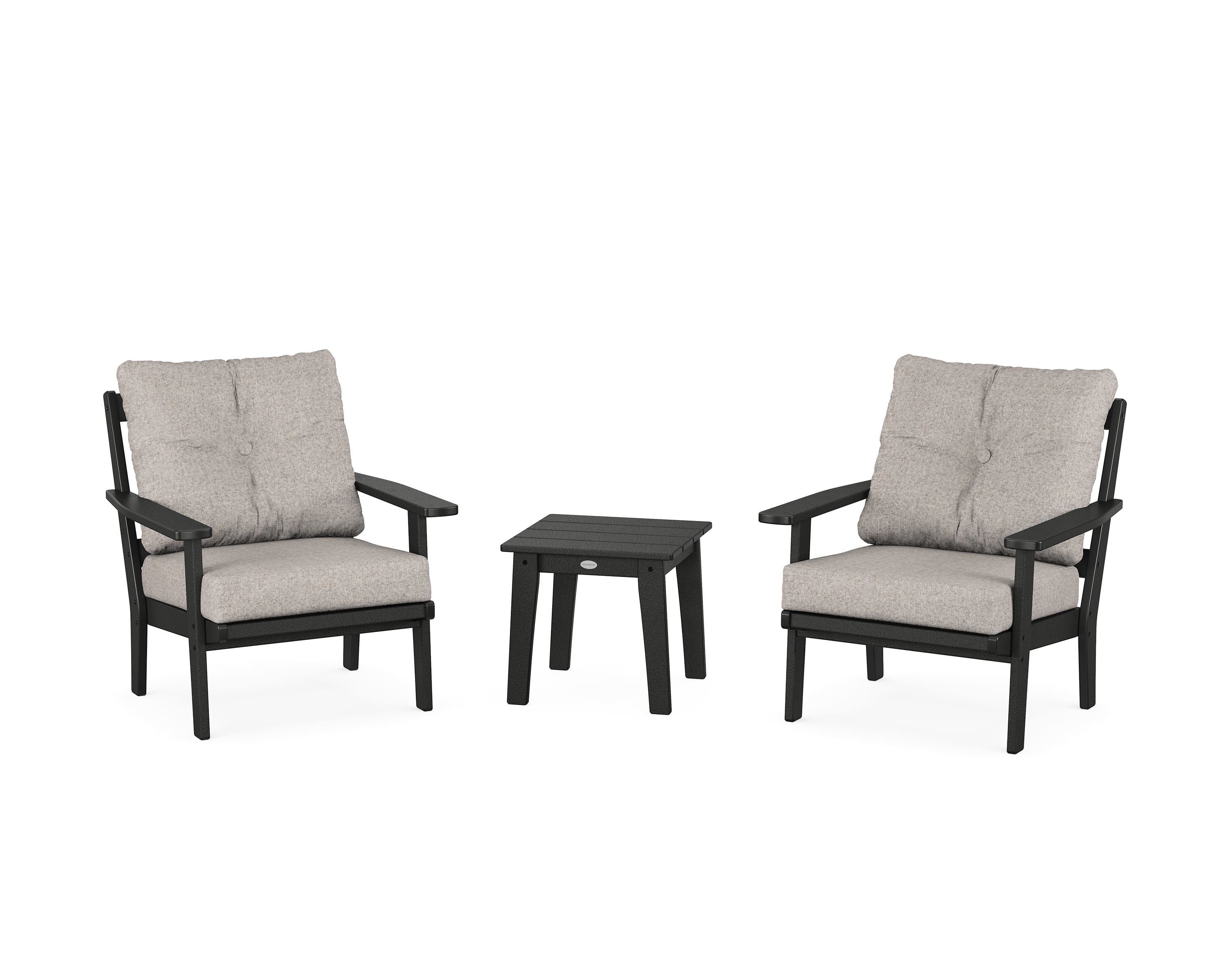POLYWOOD® Prairie 3-Piece Deep Seating Set in Black / Weathered Tweed