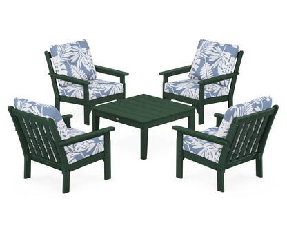 POLYWOOD® Vineyard 5-Piece Deep Seating Conversation Set in Green / Leaf Sky Blue