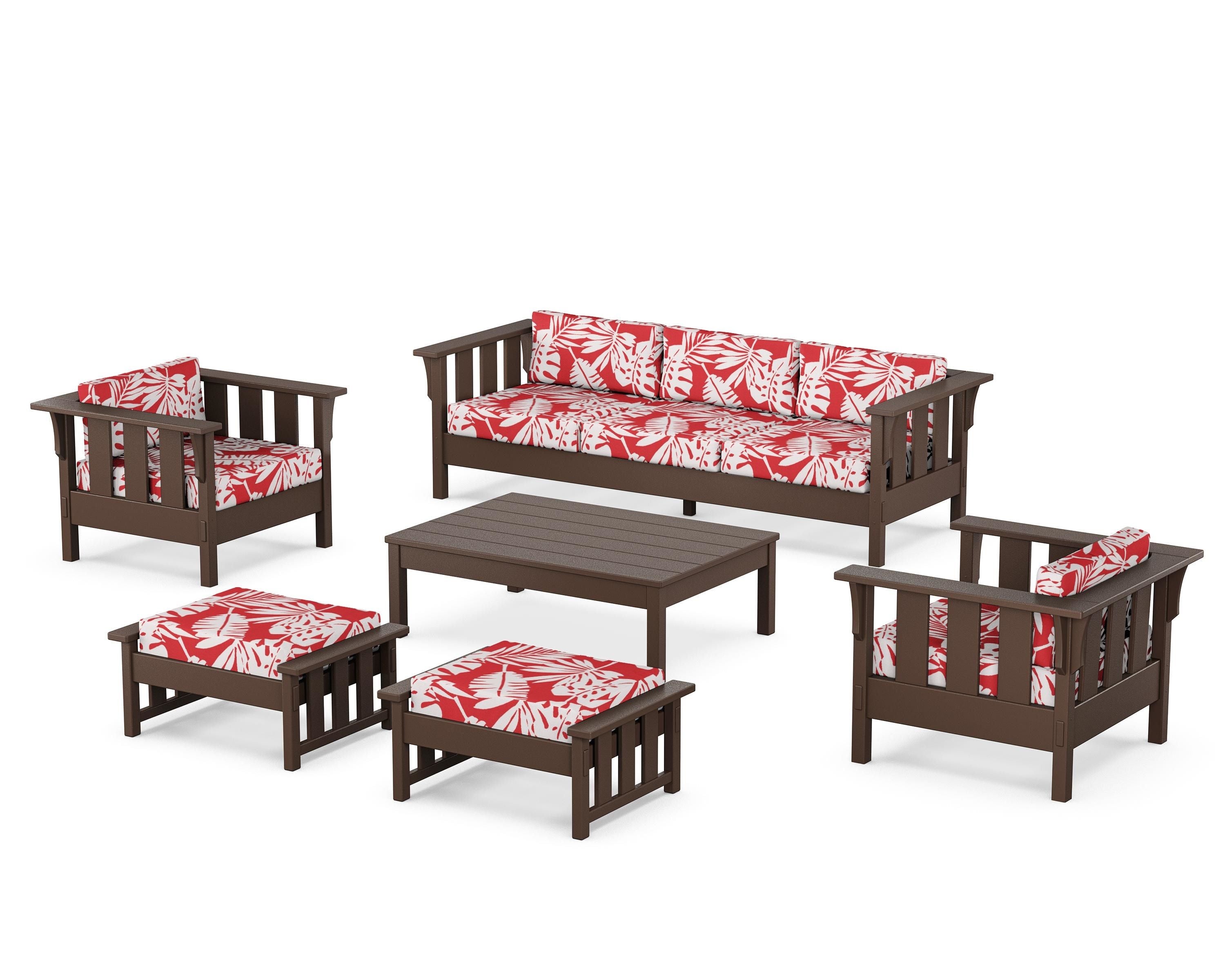 Martha Stewart by POLYWOOD® Acadia 6-Piece Lounge Sofa Set in Mahogany / Leaf Crimson