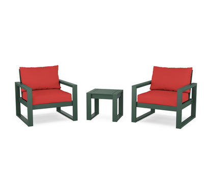 POLYWOOD® EDGE Sectional 3-Piece Deep Seating Set in Green / Crimson Linen
