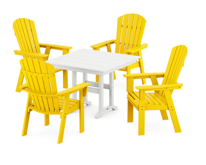 POLYWOOD® Nautical Curveback Adirondack 5-Piece Farmhouse Dining Set in Lemon / White