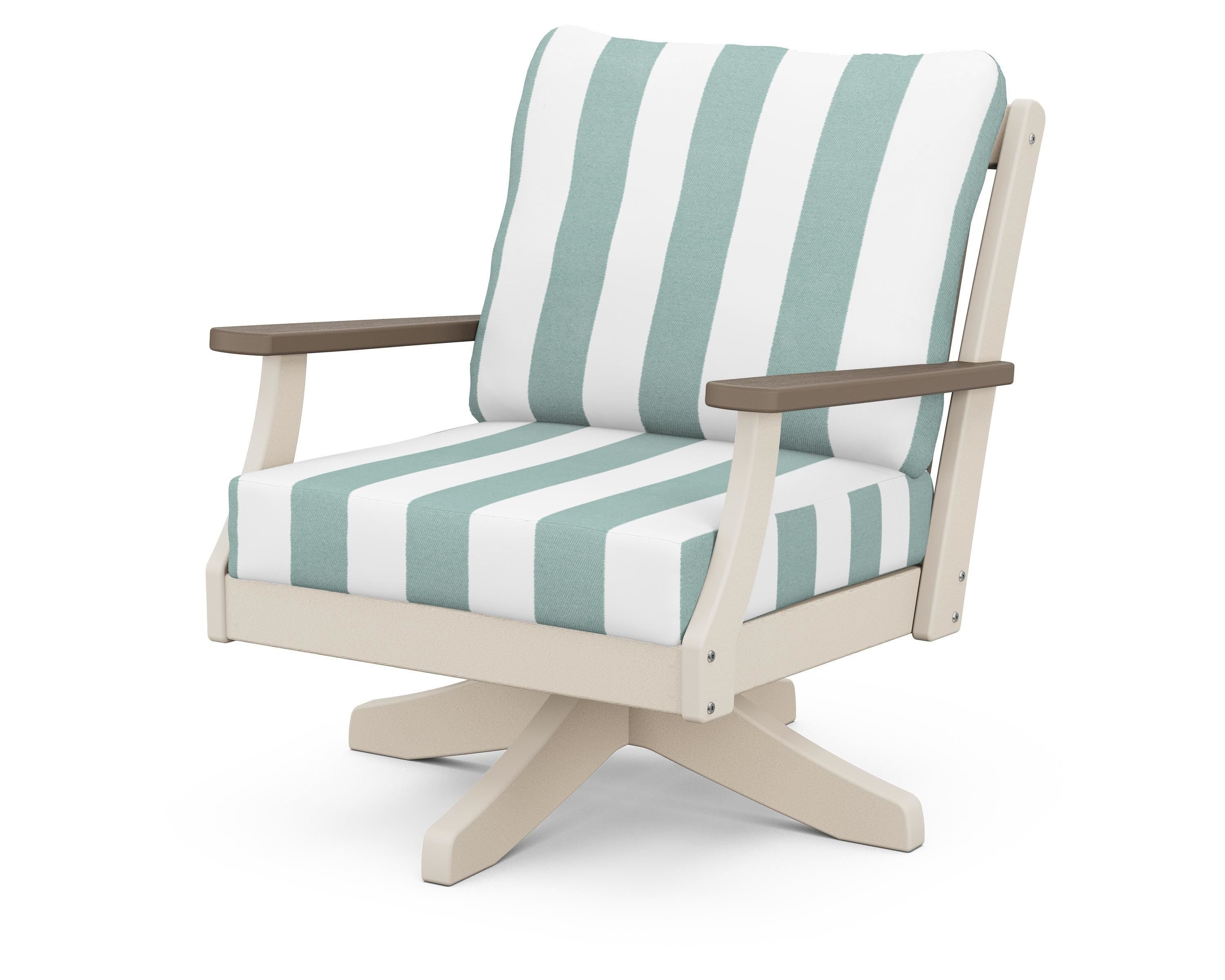 POLYWOOD® Braxton Deep Seating Swivel Chair in Sand / Kona / Cabana Stripe Glacier Spa