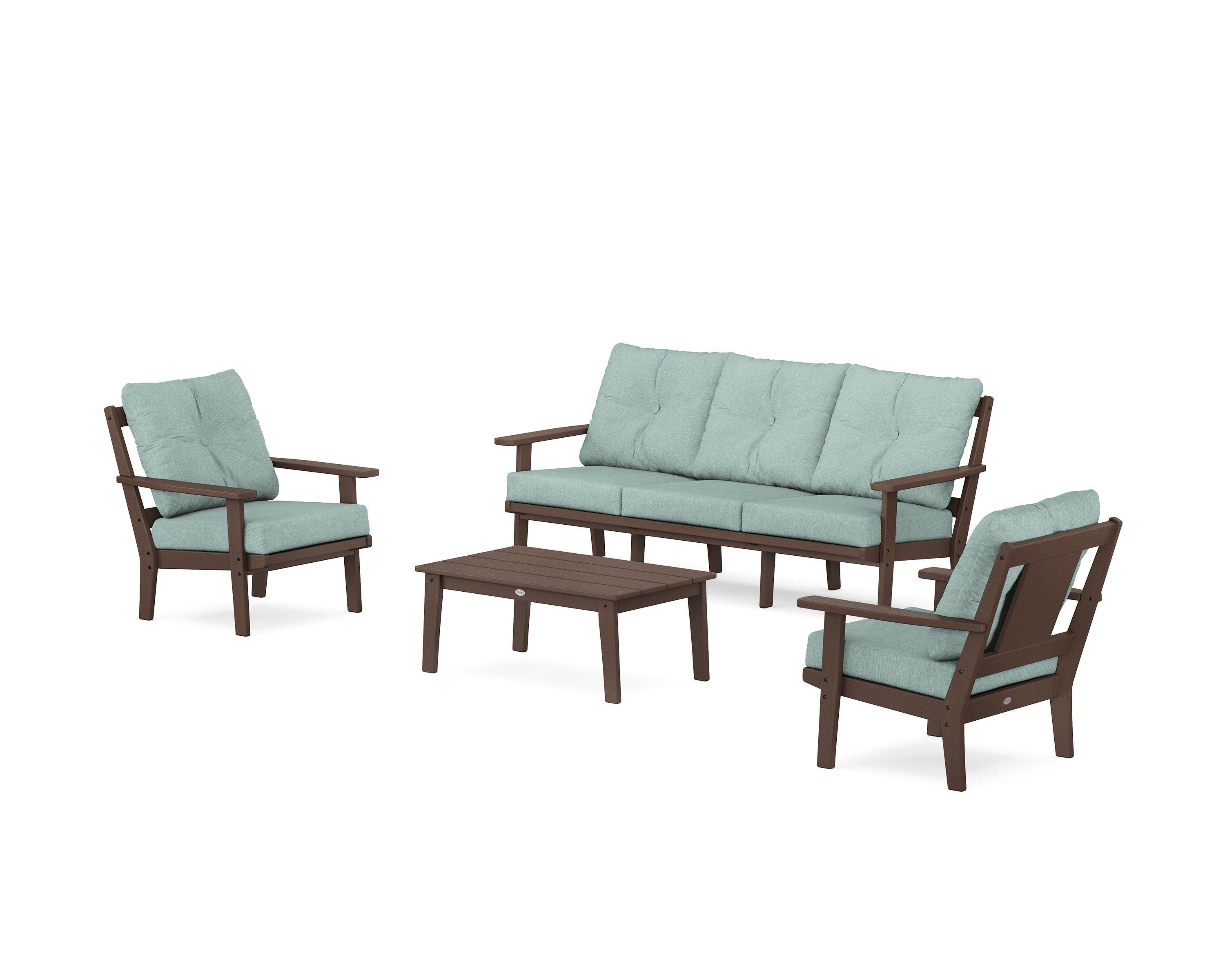 POLYWOOD® Prairie 4-Piece Deep Seating Set with Sofa in Mahogany / Glacier Spa