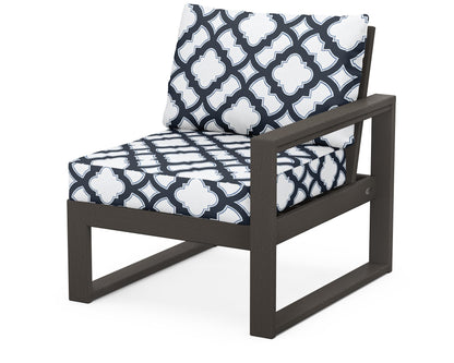 POLYWOOD® EDGE Modular Right Arm Chair in Vintage Coffee / Trellis Marine Indigo