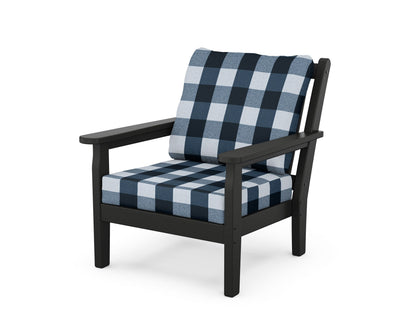 POLYWOOD® Chippendale Deep Seating Chair in Black / Buffalo Plaid Marine Indigo