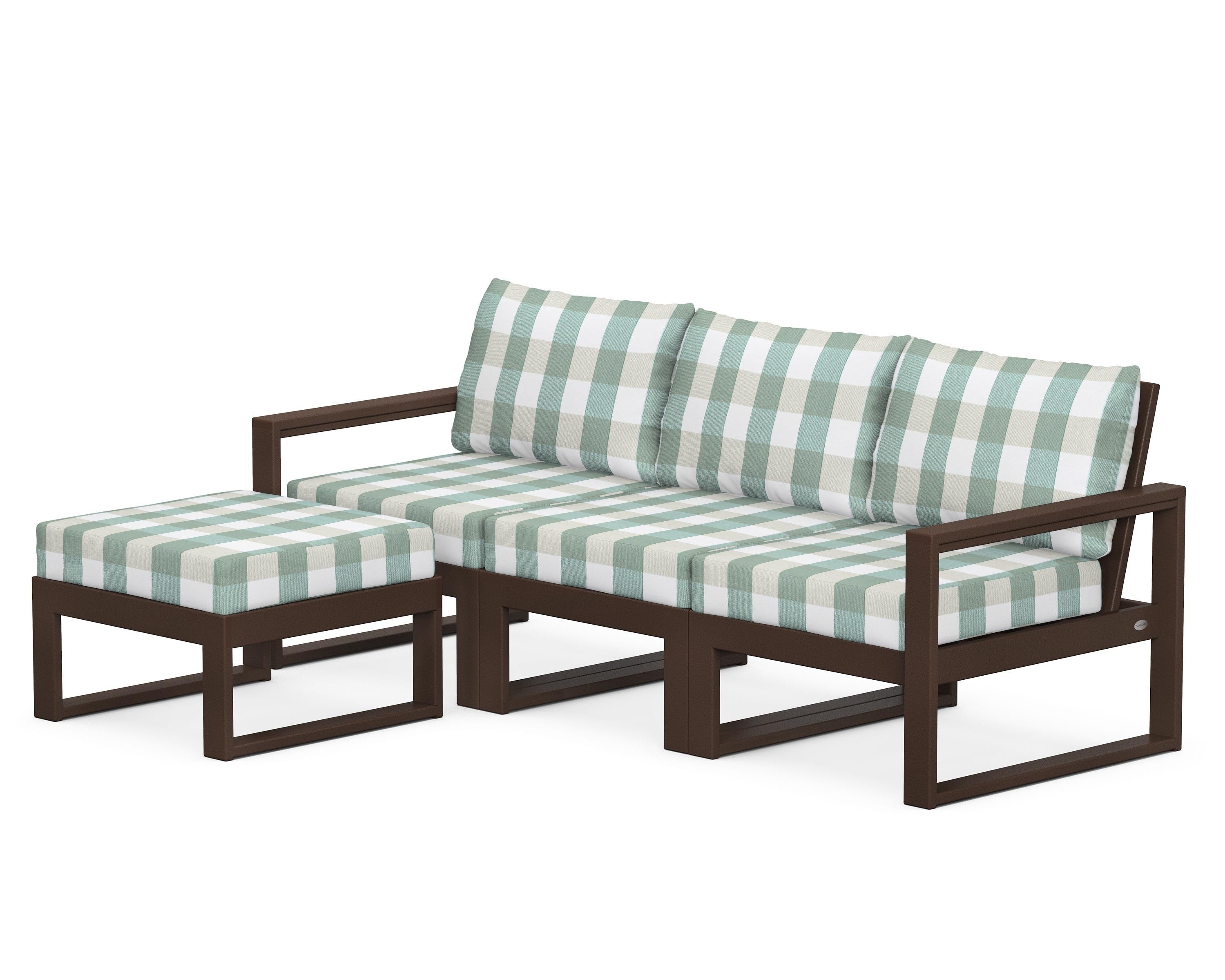 POLYWOOD® EDGE 4-Piece Modular Deep Seating Set with Ottoman in Mahogany / Buffalo Plaid Glacier Spa