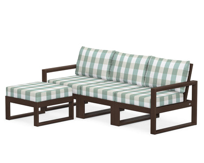 POLYWOOD® EDGE 4-Piece Modular Deep Seating Set with Ottoman in Mahogany / Buffalo Plaid Glacier Spa