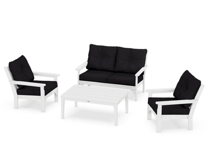 POLYWOOD® Vineyard 4-Piece Deep Seating Set in White / Midnight Linen